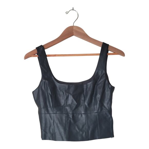 Lulu's Cropped Top Faux Leather Side Zipper Square Neck Black Women's Small NWT - Picture 8 of 9